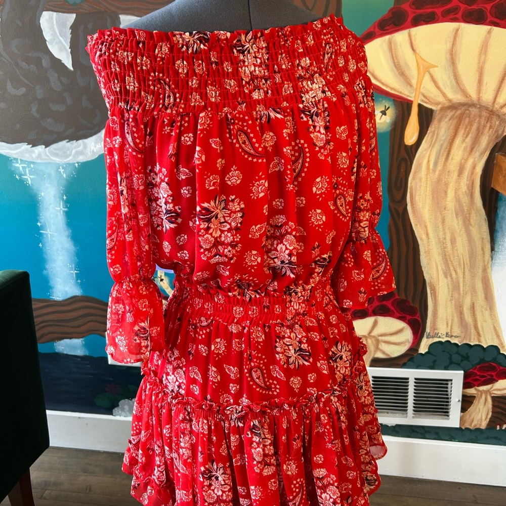 Misa Los Angeles Red Floral Mini Dress